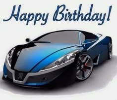 a blue sports car with the words happy birthday on it