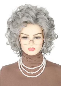 PRICES MAY VARY. FULL COSTUME SET: Includes 1 x Old Lady Wig; 1 x Wig Cap; 1 x Granny Glasses; 1 x Eyeglass Chains Strap; 1 x Faux Pearl Beads Necklaces;full costume set for a complete granny costume look. REALISTIC STYLE: The long curly grey hairstyle and accessories capture the look of a sweet elderly woman for fun dress up play SOFT SYNTHETIC FIBERS: The wig is made of lightweight and breathable synthetic materials for comfortable wear without irritation EASY TO PUT ON: Simply slide the stret Grandma Wig, Old Lady Wig, Granny Costume, Grandma Costume, Grey Hairstyle, Granny Glasses, Eyeglass Chains, Elderly Woman, Fun Dress