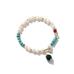 Natural Freshwater Pearl Color Matching Agate Turquoise Bracelet Bracelet Trio, Turquoise Stones, Everyday Accessories, Nature Bracelets, Pearl Color, Heart Charm Bracelet, Natural Pearls, Bohemian Jewelry, Turquoise Stone