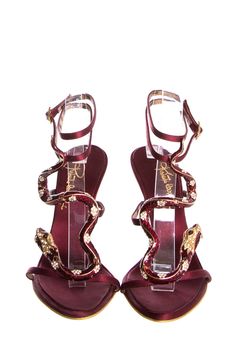 Roberto Cavalli burgundy and snake detail satin heels. This item has never been .Size: 36Heel: 4.25' Brand = Roberto Cavalli Shoe Size = 36 Color = Burgundy Condition = Never Item Number: 2924-1469 Item ID: 130157 Category: Heels Roberto Cavalli Heels, Vintage Designer Heels, Roberto Cavalli Vintage, Vintage Roberto Cavalli, Roberto Cavalli Shoes, Robert Cavalli, Snake Shoes, Butterfly Heels, Size 12 Heels