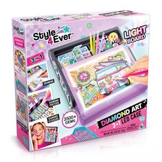 PRICES MAY VARY. Light up the creativity! Express yourself with the 3-in-1 Style 4 Ever Diamond Art Studio including everything you need to create dazzling drawings, diamond posters, and diamond stickers. Color It! Draw your own designs or trace the included templates on the light-up LED tray, then use the included markers to add a splash of color to your designs! Bedazzle It! Use the included gems and diamond pen to add some sparkle to your drawings! Stick It! Follow the specified numbers to ad Led Drawing, 4 Drawing, Drawing Sheet, Diamond Drawing, Activities For Girls, Up Board, Diamond Pen, Light Board, Art & Craft Kit