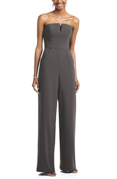 A winning option for formalwear with less fuss, this crepe jumpsuit features a strapless neckline as well as wide legs and a pleated front for a flowing look. Style Name:Dessy Collection Strapless Crepe Jumpsuit. Style Number: 6003842. Bridesmaids Suits, Acotar Fashion, Beach Jumpsuit, Formal Jumpsuits, Womens Bridesmaid Dresses, Dessy Collection, Stunning Bridesmaid Dresses, Coverall Jumpsuit, Crepe Jumpsuit