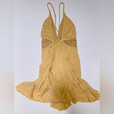 Free People Yellow Flowy Ruffle Mini Dress Size Xs Tp Nwt Yellow Sleeveless Beach Cover-up Dress, Yellow Flowy Dress For Beach Cover-up, Yellow V-neck Beach Dress For Spring, Yellow V-neck Beach Dress Cover-up, Chic Yellow Mini Dress For Beach Season, Yellow Mini Dress For Beach, Yellow Mini Dress For The Beach, Fitted Yellow Mini Dress For Beach Season, Yellow Summer Mini Dress For The Beach