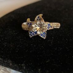 Nwot Stamped 925 Silver Ring With Blue Sapphire Flower Blue Flower Rings For Formal Occasions, Elegant Blue Flower Ring As Gift, Formal Sapphire Flower Jewelry, Elegant Blue Sterling Silver Flower Ring, Blue Flower-shaped Formal Jewelry, Sapphire Flower Ring, 6 Rings, 925 Silver Ring, Flower Ring