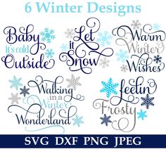 six winter designs for svg and dxf