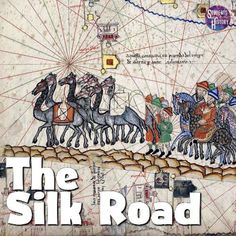 the silk road is depicted in an old map with people riding on horses and chariots