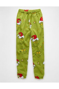 Soft cotton blend/Elasticized waist with drawstring/Elasticized hems/Allover Grinch pattern Grinch Pattern, Athletic Fit Jeans, Printed Sweatpants, Mule Sneakers, Easy Costumes, Graphic Tee Dress, Beauty Sleep, Relaxed Jeans, Loose Jeans