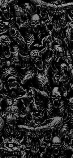 black and white image of many skulls