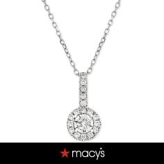 in stock Macy's Diamond Necklace With Round Diamond Accents, Macy's Jewelry With Round Halo Setting, Macy's Round Diamond Necklace With Diamond Accents, Macy's Jewelry With Halo Setting, Macy's Diamond Jewelry With Halo Setting, Macy's Diamond Necklace With Brilliant Cut, Macy's Round Cut Jewelry With Halo Setting, Macy's Round Brilliant Cut Necklaces, Classic Macy's Jewelry With Halo Design