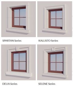 four different types of windows are shown in the same image and each window is closed