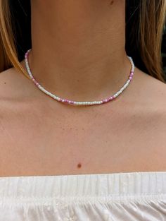 Pink And Cream Seed Bead Necklace; Cute Beachy Choke Necklace ; Minimalistic Shell Necklace; Handmade With Love; Perfect For Gifting. Faux Pearl Bracelet, Bracelets Design, Beads Bracelet Design, Pink Necklace, Initial Bracelet, Seed Bead Necklace, Seed Bead Bracelets, Shell Necklaces, Bead Designs