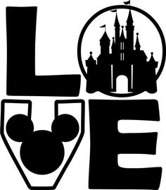 mickey mouse's castle with the word love in front of it and an image of a