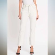 Nwt Frame Le Slouch Low-Rise Straight Jeans In Ecru White. Style #Lslj728. 100% Cotton. Size: 26 Waist: 14.5" Hips: 18.75" Front Rise: 10.5" Back Rise: 11.75" Leg Opening: 6.75" Inseam: 29.75" Outerseam: 39.5" Condition: Pre-Owned. Original Garment Tag On Back Pocket. Immaculate. Unworned. Chic Cream Pants With Straight Hem, Chic White Tapered Leg Jeans, Chic White Jeans With Straight Hem, Chic White Straight Hem Jeans, Elegant White Bottoms With Five Pockets, Chic White Pants With Five Pockets, Chic Cream Straight Leg Jeans, Chic Mid-rise Cream Jeans, Chic Cream Pants With Five Pockets