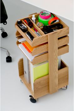 Wooden Storage Trolley | Wireworks Casper | Woodfurniture.com Storage Trolley, Conran Shop, Home Office Storage, Stationery Organization, Stationery Store, Oak Cabinets, Office Storage, Wooden Storage, Stationery Items