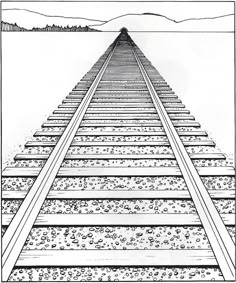 a black and white drawing of a train track