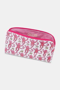 Perfect for traveling as well as daily use, our Monkey makeup bag will keep all of your beauty essentials neatly organized. Our playful monkey print ensures this bag becomes a staple in your travel kit. Materials and Care 100% Cotton Canvas with Protective Poly Coating Water-Resistant Wipe Clean Imported Measurement Information Small: 8" W, 4.75" H, 2.5" D Large: 10.5" W x 6.25" H, 3.25" D Roller Rabbit Monkey Blanket Pink, Pink Zipper Pouch Travel Accessories For Daily Use, Playful Zipper Pouch For Travel, Playful Rectangular Cosmetic Bag For Travel, Playful Rectangular Cosmetic Bag For Everyday Use, Playful Rectangular Travel Cosmetic Bag, Playful Everyday Pouch Cosmetic Bag, Playful Pouch Cosmetic Bag For Everyday Use, Pink Playful Cosmetic Bag For Everyday Use