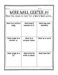 the word wall center for students to use