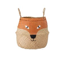 a small basket with a fox face on it