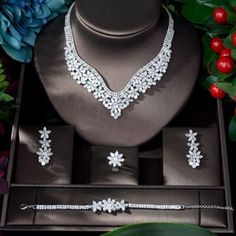 Elegant 4-Piece White Cubic Zircon Wedding Jewelry Set
 
 This exquisite wedding jewelry set offers a touch of glamour and sophistication to your special day. Crafted with attention to detail Happily Ever After Wedding, Ever After Wedding, Bride Jewelry Set, Diamond Jewelry Set, Necklace Set Indian, Bridal Necklace Set, Bride Accessories, Wedding Bridal Jewellery, Crystal Accessories