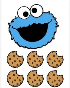 cookie monster with chocolate chip cookies in front of it and the words cookie on top