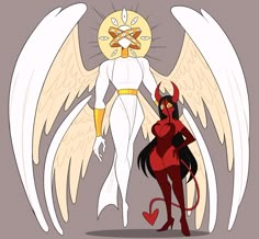 an angel and devil standing next to each other