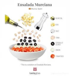 the ingredients for an ensalada murcicana are shown in this poster