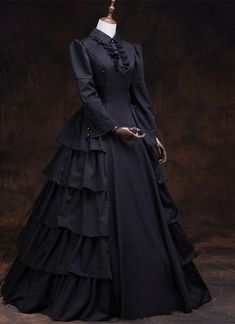 Black Gothic Victorian Steampunk Dress Vintage Renaissance Reenactment Halloween Costume     Condition: Brand New   Color:  As Picture   Material: Satins And Lace   Silhouette: Ball Gown   Sleeve Length: Full Sleeve   Dresses Length:Floor-Length   Neckline: Turndown-Collar   Decoration: Ruffles   Style: Vintage     Includes: Dress Victorian Dress Costume, Black Victorian Dress, Victorian Dress Gown, Gothic Victorian Dresses, Masquerade Ball Gowns, Tudor Dress, Full Sleeves Dress, Kawaii Clothes Goth, Dresses By Style