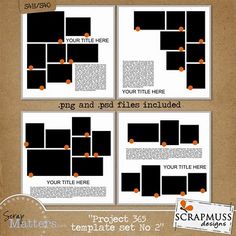 four page layouts for the project, with orange dots on them and text that reads your