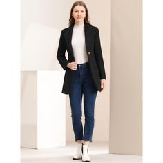 An elegant overcoat covered in a turn-down collar and full placket offers a charming look for day or night. Solid color and a turn-down collar bring casual elegance to a long-sleeved winter coat. Suitable for Casual, Business, Work, Dating, Weekend, Party, and Daily Wear. This classic winter mid-long overcoat is stylish and comfortable to wear, which is an essential overcoat for every modern woman and girl. Perfectly pair it with pants for a warm and business casual look, and style it with a lon Winter Coat Black, Long Overcoat, Winter Outwear, Black Winter Coat, Business Casual Look, Long Winter Coats, Weekend Party, Classic Coats, Business Work