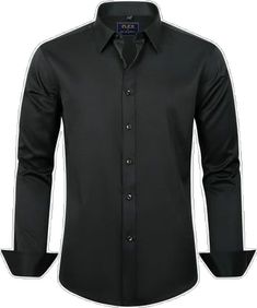 Smart Long Sleeve Dress Shirt, Smart Long Sleeve Dress Shirt With Button Closure, Solid Color Slim Fit Shirt With Casual Collar, Solid Color Shirt With Spread Collar For Office, Solid Spread Collar Shirt For Office, Spread Collar Shirt For Office Wear, Wrinkle-resistant Solid Long Sleeve Shirt, Elegant Black Shirt With Casual Collar, Elegant Long Sleeve Wrinkle-resistant Tops