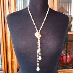 This Is A Beautiful Lariat Necklace By Sundance. Gorgeous Baroque Keishi Pearls And Punk Jasper And White Chalcedony. New With Tags And Sundance Box. The Subtle Pinks And Creams Of The Gemstones Make This A Versatile And Wearable Piece, While The High Luster Of The Pearls Picks Up The Punks And Creams And Adds Some Lavender Tones. Truly A Pretty Piece And One That Is Sure To Get A Lot Of Exposure. Measures ~36 Inches End To End When Untied. Knotted As It Is, The Part That Goes Around Your Neck M Long Lariat Necklace For Evening, Long Lariat Necklace Single Strand, Evening Long Lariat Necklace, Beaded Lariat Necklace For Wedding, Elegant Adjustable Beaded Backdrop Necklace, Wedding Beaded Lariat Necklace, Elegant Hand Knotted Lariat Jewelry, Elegant Handmade Lariat Drop Necklace, Elegant Single Strand Lariat Necklace