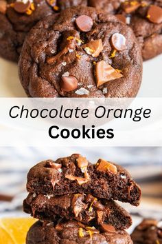 chocolate orange cookies stacked on top of each other with the words, chocolate orange cookies