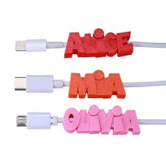 three different type of usb devices connected to each other with the words aloe, mamma and owwa printed on them