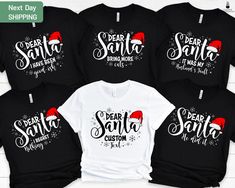 "Dear Santa Funny Group Shirt, Custom Dear Santa Tee, Custom Dear Santa Matching Tshirt, Funny Christmas Party Tee ORDERING: 1. Review all photos 2. Choose Size and Color from drop-down menu 3. If personalization box is available, add your text color 4. Add each shirt to cart one at a time 5. Click \"Add to Cart\" - you can go back to add more products 6. Click \"Proceed to Checkout\" 7. Add note to seller for any requests * We use several different brand shirts, all of them are premium quality Christmas Tshirt Ideas, Dear Santa Shirts, Christmas Tshirt Designs, Dear Santa Funny, Santa Tee, Family Christmas Party, Funny Christmas Tshirts, Santa Shirts, Group Shirts