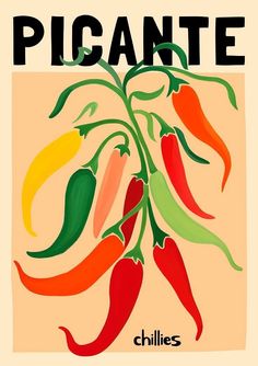 Chili Pepper Wallpaper, Pepper Illustration, Retro Posters, Posters For Sale, Room Posters, Charlotte Nc, Kitchen Art, Miniature Painting