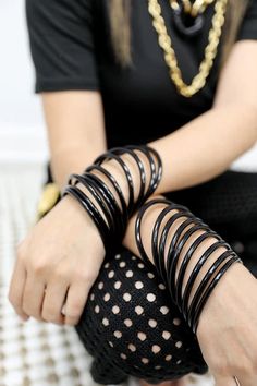 Thin Vintage Black Bangles Sold as Set of 6 – jfybrand Black Bangles, Black Bangle, Vintage Choker Necklace, The Bangles, Vintage Choker, Touch Of Modern, Body Oil, Modern Elegance, Fashion Sunglasses