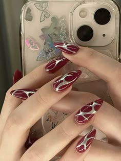 Red And Silver Nails, Deep Red Nails, Kutek Disney, Wine Nails, Maroon Nails, Red Acrylic Nails, Nagel Tips, Pretty Gel Nails