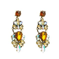 Material: Alloy Color: White, Black, Brown Style: Personality Bohemian Jeweled Crystal Earrings For Party, Bohemian Crystal Earrings For Party, Yellow Dangle Crystal Earrings For Party, Yellow Crystal Earrings For Party, Yellow Dangle Crystal Party Earrings, Brown Style, Ethnic Style, Brown Fashion, Ethnic Fashion