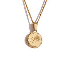 24K gold engraved rose flower necklace. This women's or men's necklace has a beautiful rose signet style. The rose has ancient symbolic meaning including love, beauty and timelessness. Chain length 16 inches / 40.6 cm 18 inches / 45.7 cm 23.5 inches / 60 cm 31.5 inches / 80 cm Available in 925 Sterling Silver http://etsy.me/3qynaxK Every piece is handcrafted in Bali and made with Intention, Love, and Soul so that it can be felt by it's wearer and ultimately change our energy and lives in a posit Vintage Rose Gold Necklaces For Mother's Day, Vintage Rose Gold Necklace For Mother's Day, Tarnish Resistant Rose Gold Medallion Jewelry, Delicate Rose Gold Medallion Jewelry, Tarnish-resistant Rose Gold Medallion Jewelry, Rose Gold Pendant Medallion Necklace As Gift, Rose Gold Medallion Pendant Necklace As Gift, Dainty Rose Gold Medallion Jewelry, Rose Gold Medallion Necklace For Anniversary