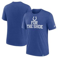 Celebrate your unwavering loyalty to the Indianapolis Colts with this Blitz tee. Constructed by Nike, this super comfortable piece of gear displays the Indianapolis Colts logo, making it the perfect way to represent your favorite NFL team. The tri-blend construction will easily make this shirt your go-to for any event. Nike Mens Clothing, Colts Logo, Indianapolis Colts Logo, Nike Crew Neck, Logo Making, Nfl Gear, Boyfriend Style, Outdoor Men, Short Sleeve Pullover