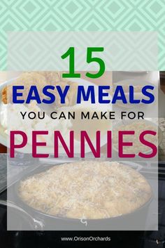 the words, 15 easy meals you can make for pennies