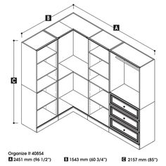 a drawing of an office desk with drawers and shelves