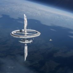 an image of a space station floating in the water