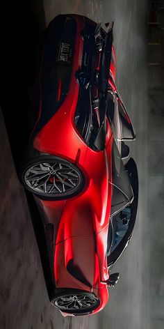 an overhead view of a red sports car