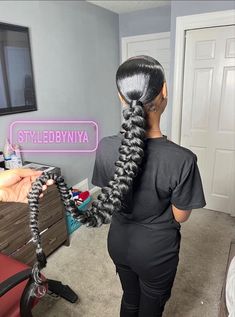 Dramatic Braided Ponytail, Distressed Braided Ponytail, Passion Braid Ponytail, Ponytail Slick Hairstyles, Mid Ponytail Braid, Amazon Finds For Hairstylist, Two Ponytails With Weave Braids, Swoop Braided Ponytail For Black Women, Sleek Ponytail Braid