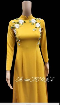 S : 82-84/ 66- 68CM M bust 86/waist 70-74 L : 90CM / WAIST 76CM XL 94-96 CM WAIST 80 -82CM XXL 100CM WAIST 86 -90 Dress + pant PLEASE COMPARE YOUR MEASUREMENTS before buying it. Note: The accessories are not included. No return Vietnamese Dress Ao Dai, 90 Dress, Vietnamese Dress, Yellow Pants, Dress Yellow, Dress Pant, Dress Design, Dress Clothes For Women, Yellow Dress