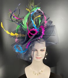 IF YOU LIKE THE DESIGN, JUST WANT TO ADD SOME COLORS TO MATCH YOUR DRESS, PLEASE FEEL FREE TO CONTACT ME, I WILL HELP YOU.  This is a very beautiful large fascinator hat, if you need feathers or butterflies' decorations, please contact me. 💃1. All hats will be sent from Rockville, MD, 20850, using FedEx Ground (1- 5 business days if the shipping box circumference is above 263 inches, length + width+ height) or USPS priority shipping service (1-3 Business Days the shipping box circumference is b Fitted Multicolor Wedding Hat, Multicolor Kentucky Derby Headpiece, Elegant Multicolor Hat For Evening, Adjustable Multicolor Headpieces For Weddings, Elegant Multicolor Evening Hat, Multicolor Wedding Headpiece For Kentucky Derby, Elegant Multicolor Hat-style Headpiece, Elegant Multicolor Hat Headpiece, Elegant Multicolor Headpieces For Party