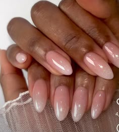 Tap Hybrid Nails, Sheer Neutral Nails, Brown Skin Manicure, Nude Nails Dip Powder, Nail Inspo Gel X Almond, Oval Neutral Nails, Almond Nails Bridal, Nude Ombre Nails Almond, Spring Nail Ideas Almond