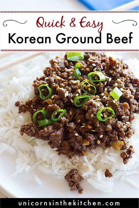 Quick Korean Beef and Rice is a family favorite that comes together in less than 20 minutes and tastes better than take out thanks to our secret sauce. Got ground beef? This is the recipe you'll want to make for a quick weeknight dinner! You can turn it into a bowl and serve it with some veggies! #koreanbeef #koreanbeefrecipes #groundbeefrecipes Korean Beef And Rice Recipe, Korean Beef And Rice, Korean Beef Recipes, Korean Beef, Dinner With Ground Beef, Beef And Rice, Ground Beef Recipes Easy, Ground Beef Recipes For Dinner, Secret Sauce