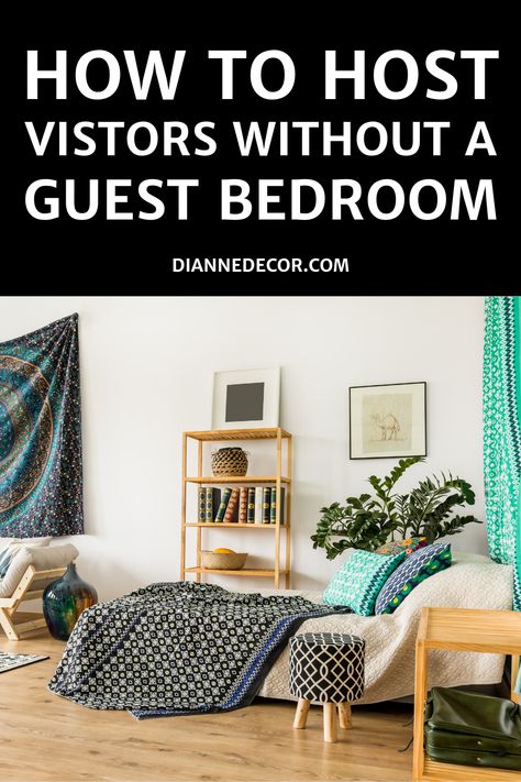 no guest bedroom solutions Hosting Guests Without A Guest Room, Airbed Ideas Guest Rooms, Makeshift Guest Room, Temporary Guest Room, No Guest Room Solutions, Guest Room Futon Ideas, Guest Room Futon, Bedroom Decor Farmhouse Style, Traditional Guest Bedroom